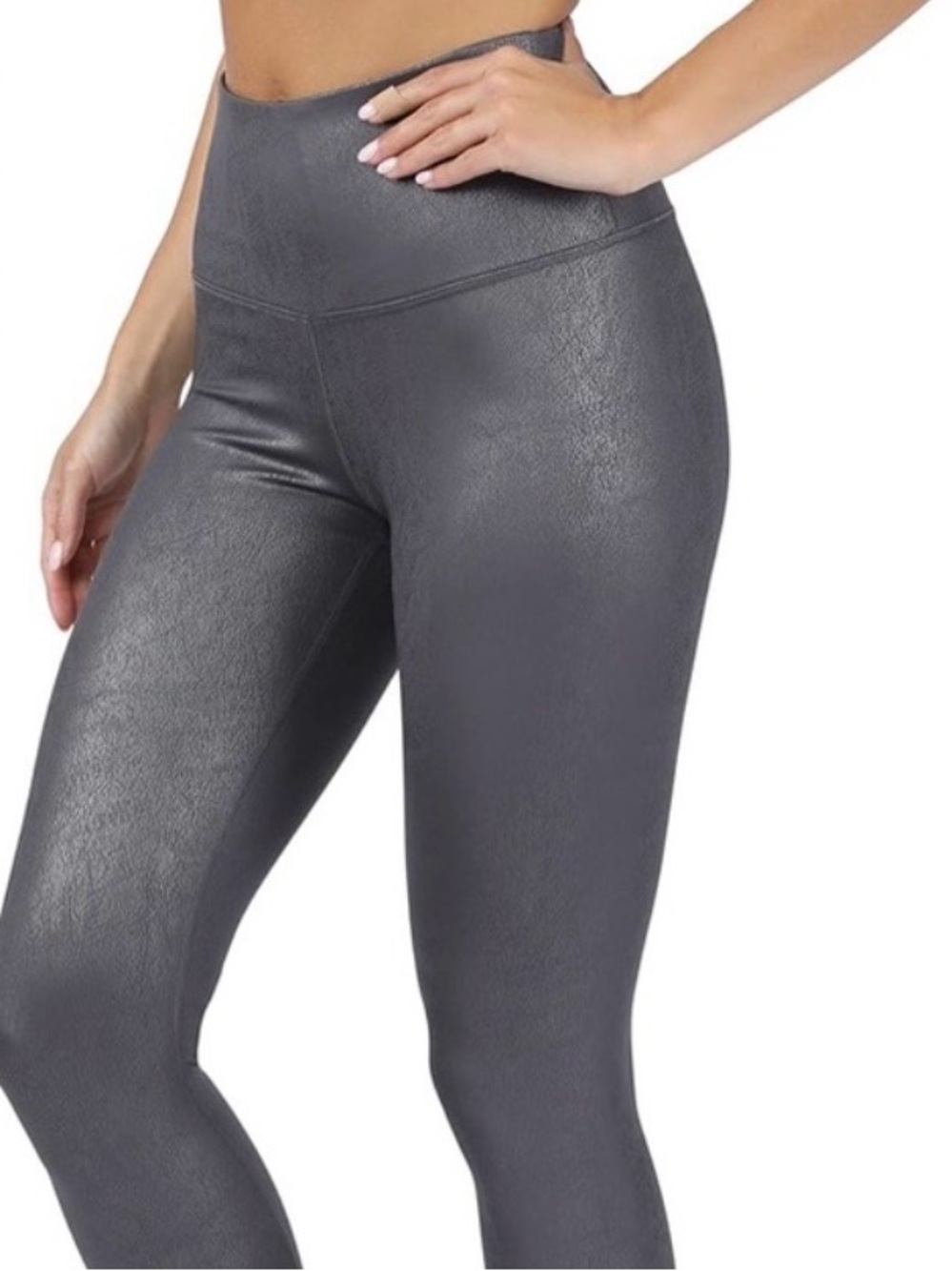 90 DEGREE By Reflex Grey Faux Leather High Waisted Leggings
